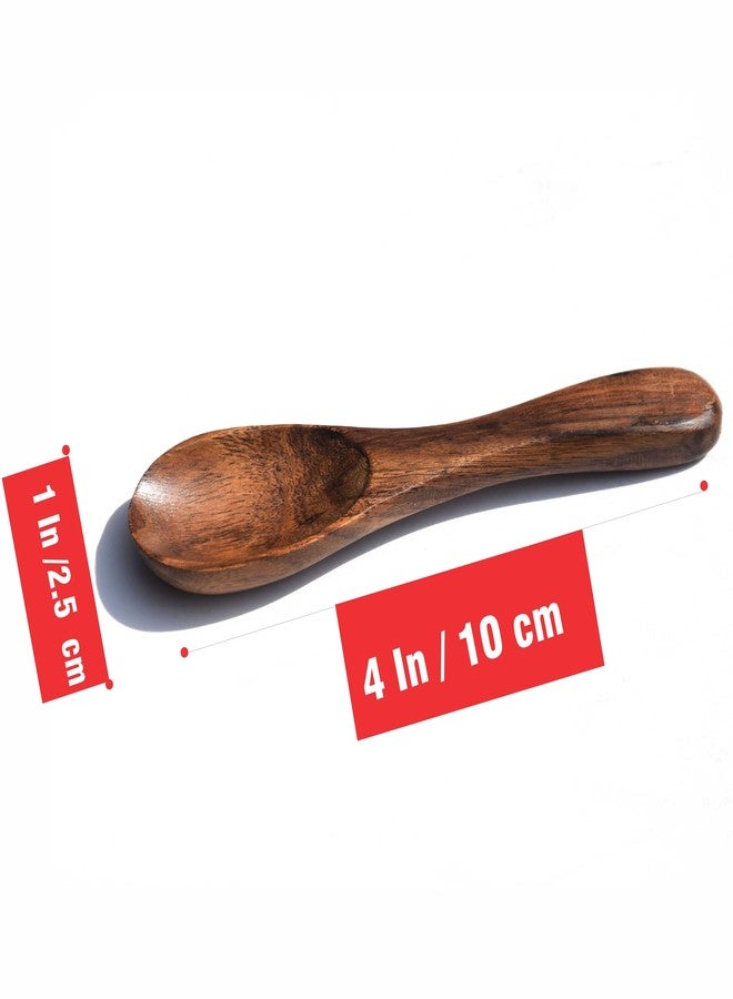 بيور سورس انديا ملاعق ماسالا خشبية من بيور سورس إنديا للأوعية الصغيرة، ملاعق خشبية مصنوعة يدوياً للشاي والقهوة والسكر والتوابل، طقم من 4 قطع (4 بوصة) - Image 4